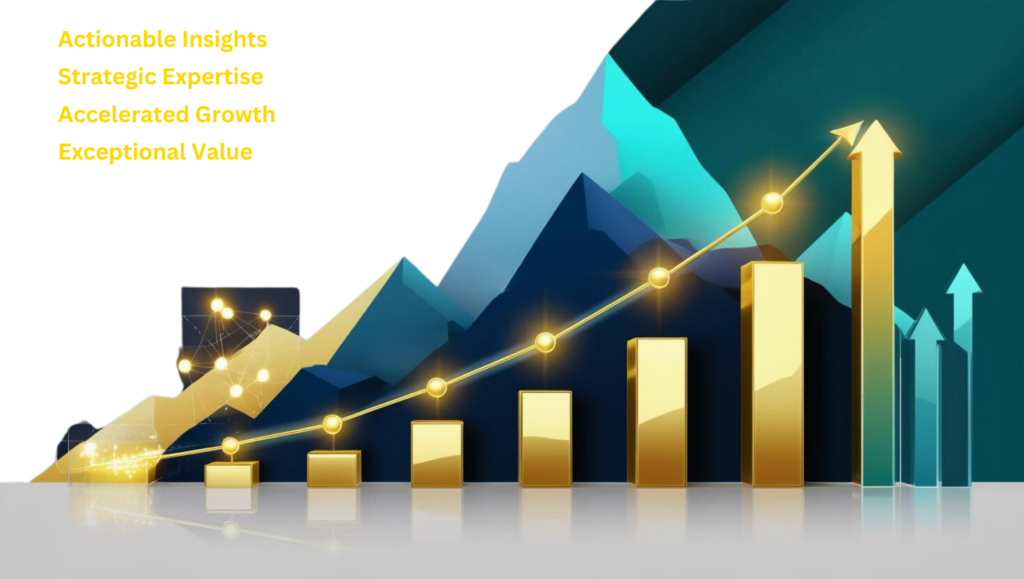 Illustration of AI-enhanced business consulting strategies delivering tailored insights, accelerated growth, and unmatched value.